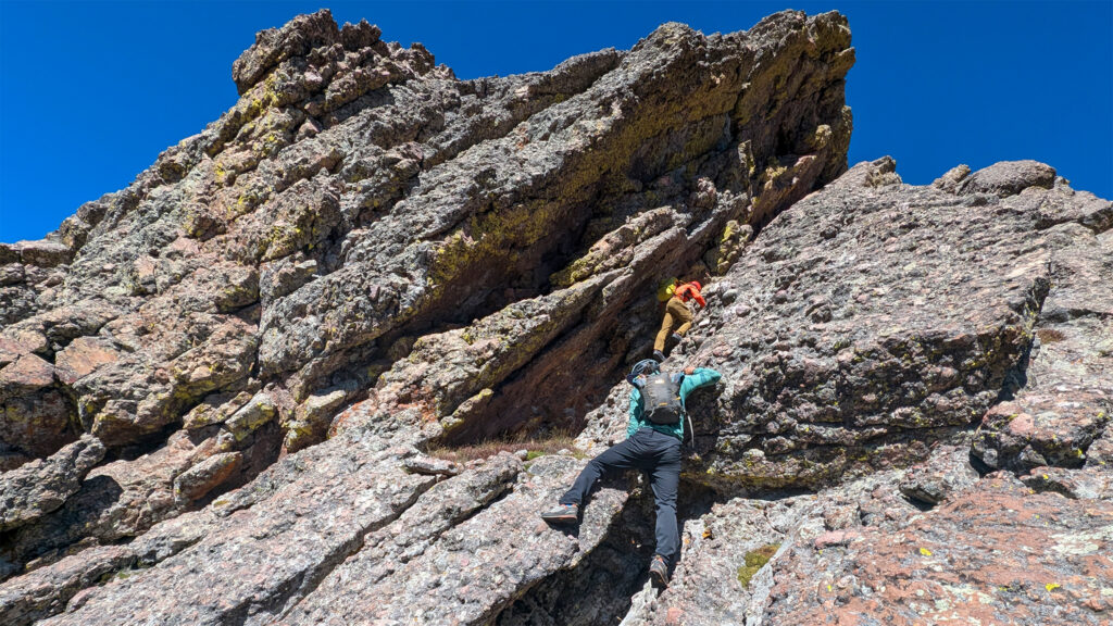 Low on the Broken Hand SE Ridge: climb the initial slabs on SE side, then switch over to the NW side of the ridge -- Photo provided by Patrick Gres