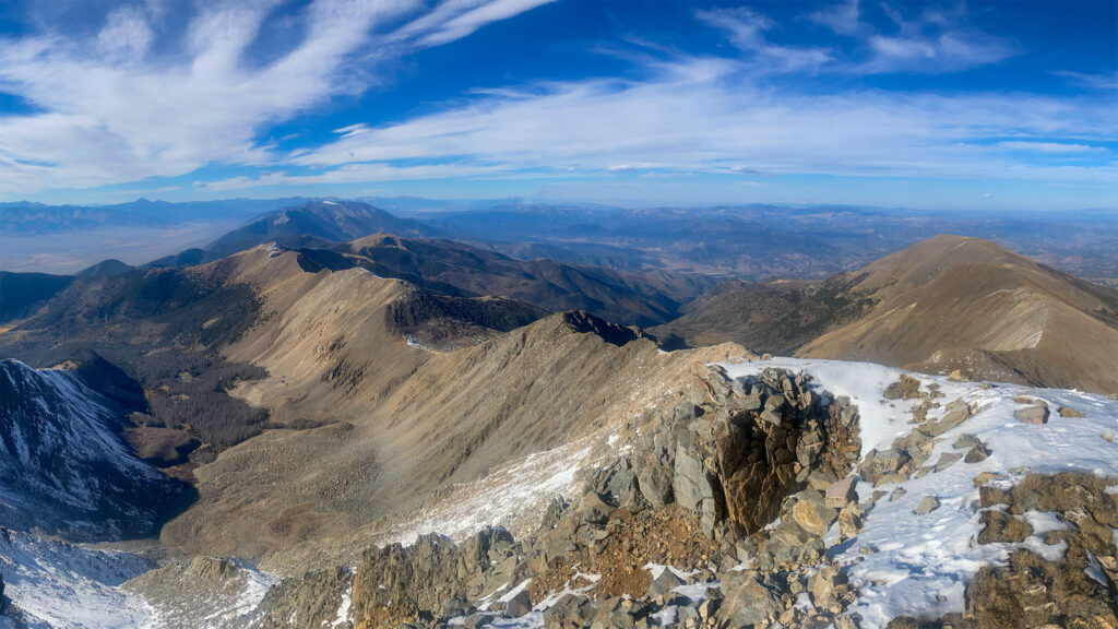 Summit of Cottonwood Peak looking north along the long ridgeline to treeline. 