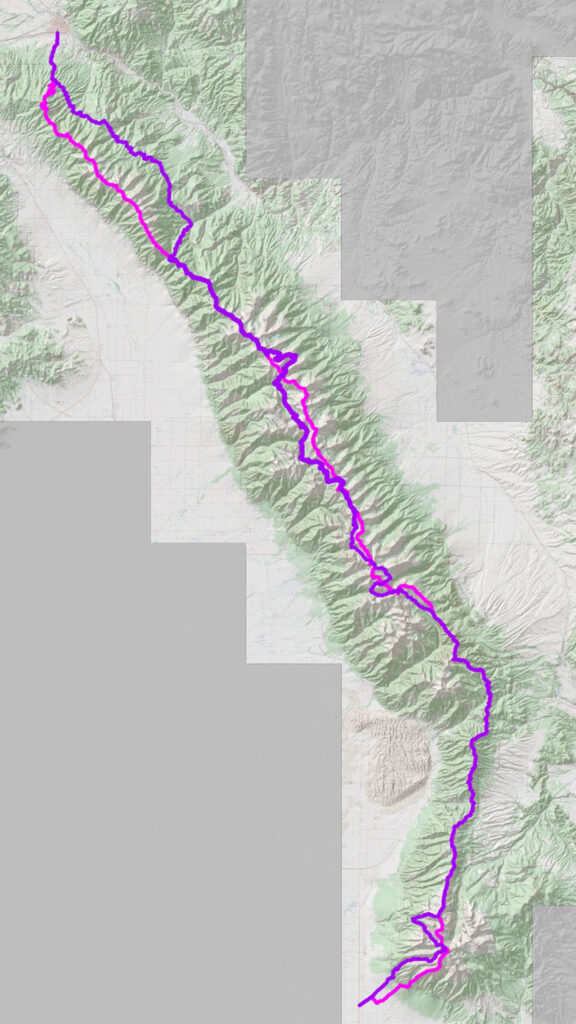 Ridge Traverse in magenta and High Route in purple